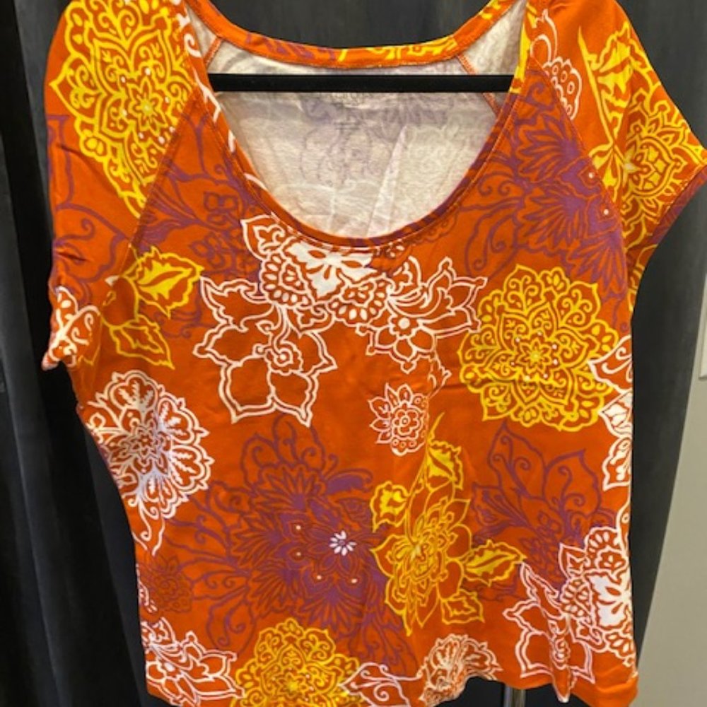 Talbots Womens  Top/T-Shirt Orange and multi color 1X